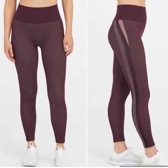 Spanx Jammy Plum maroon pink track stripe seamless leggings size Extra Small NWT - Picture 1 of 15